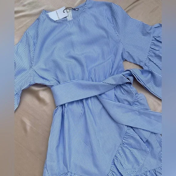 White Blue Striped Flounced Dress - Picture 2 of 2